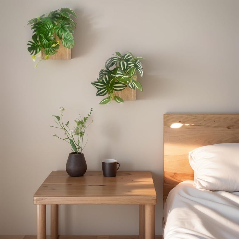 woyoo Wood Wall Planter Vase with Artificial Plants Wall Decor, Small Wall Hanging Greenery Fake Plant Decor Indoor for Living Room Bedroom Bathroom Kitchen Office(Natural) - Image 2